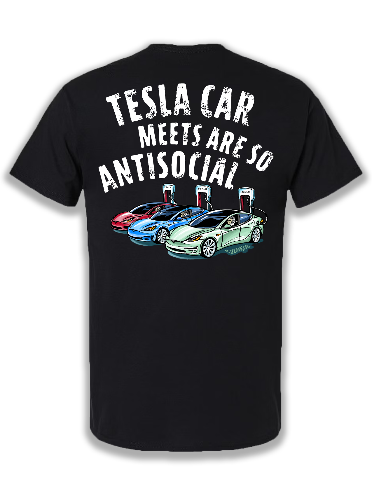 GarageZen tesla car meets are so antisocial charging stationl t-shirt for car automotive racing enthusiasts