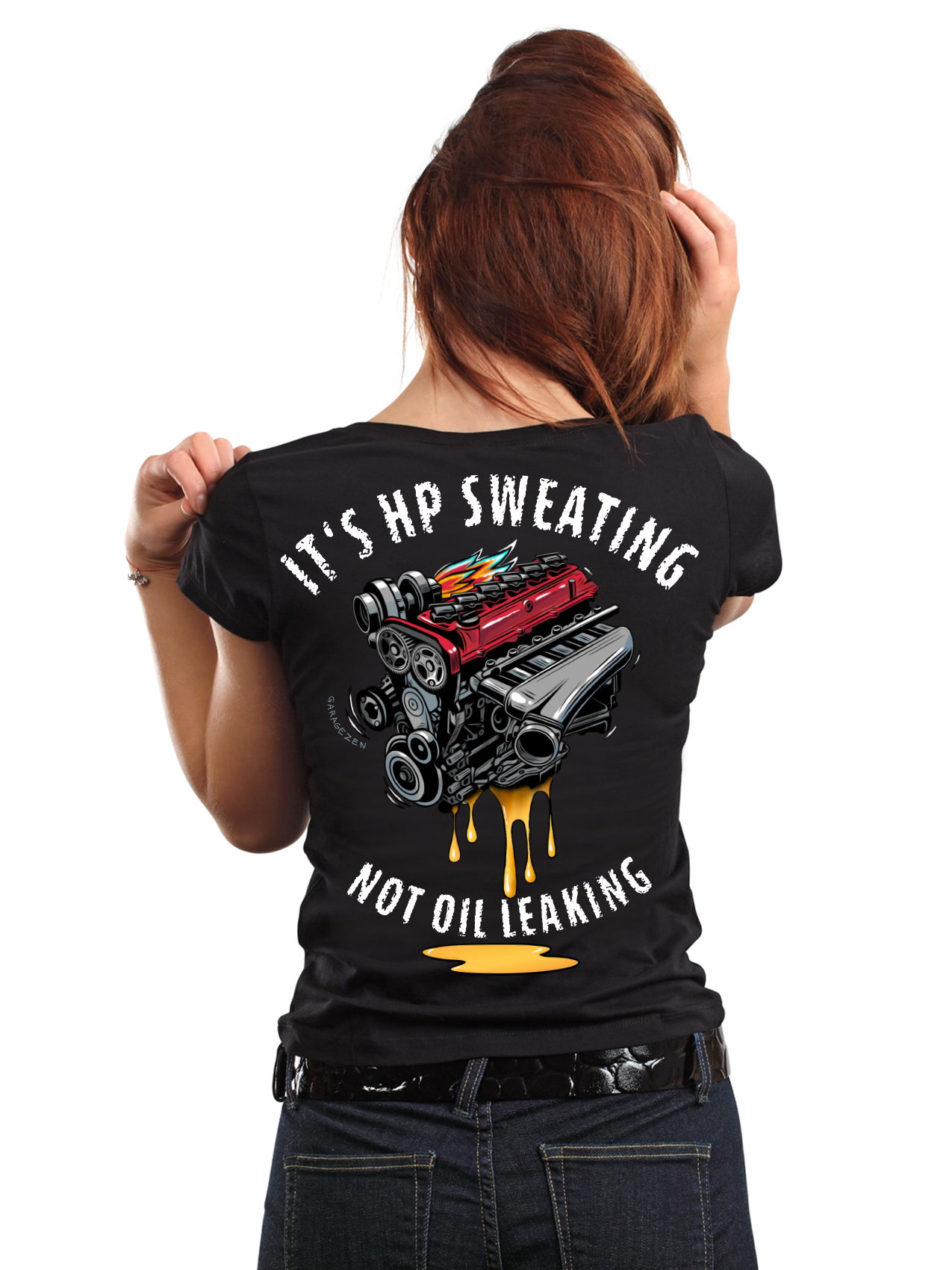 GarageZen toyota supra 2jz turbo hp sweating not oil engine t-shirt for car automotive racing enthusiasts