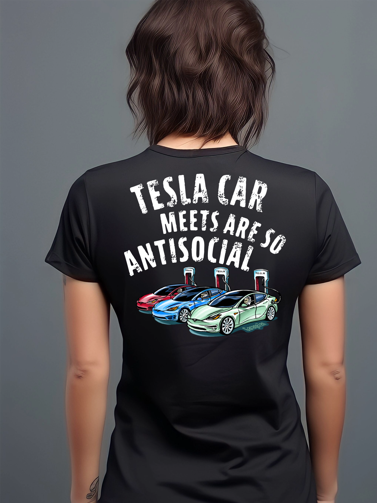 GarageZen tesla car meets are so antisocial female model t-shirt for car automotive racing enthusiasts