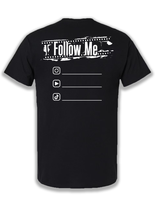 GarageZen follow me branding social media t-shirt for car automotive racing enthusiasts youtube instagram tiktok