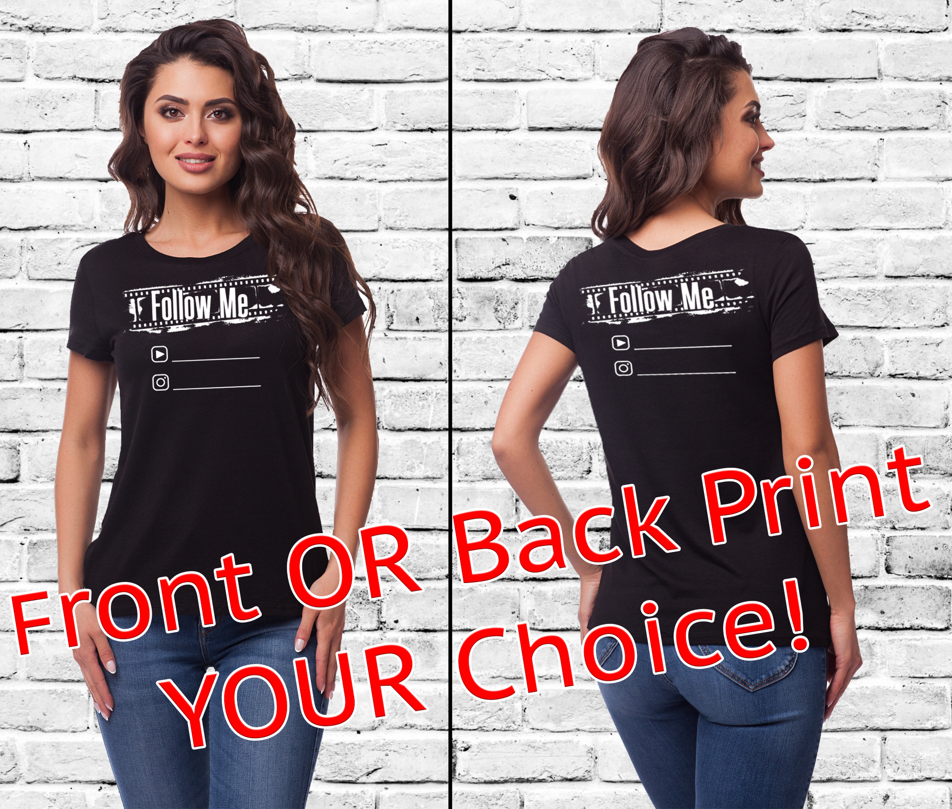 GarageZen follow me branded branding your social handle t-shirt for car femail model automotive racing enthusiasts
